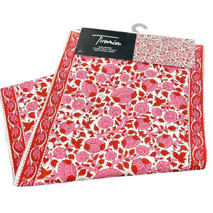 TIRAMISU Spring Pink Red Floral 100% Premium Cotton Table Runner 14" x 108" NEW